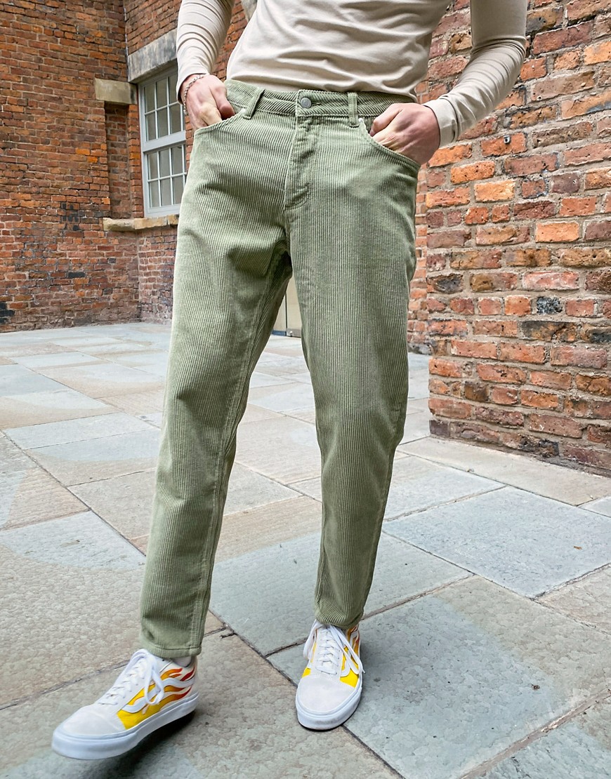 ASOS DESIGN classic rigid corduroy jeans in khaki-Green