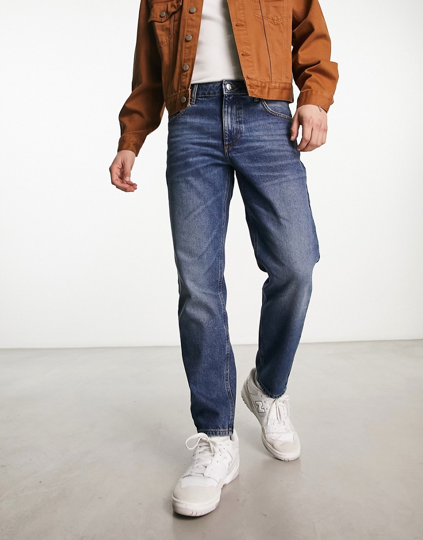 ASOS DESIGN classic rigid jeans in dark vintage wash-Blue