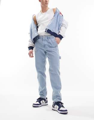 ASOS DESIGN classic rigid jeans in light blue with carpenter detail - ASOS Price Checker