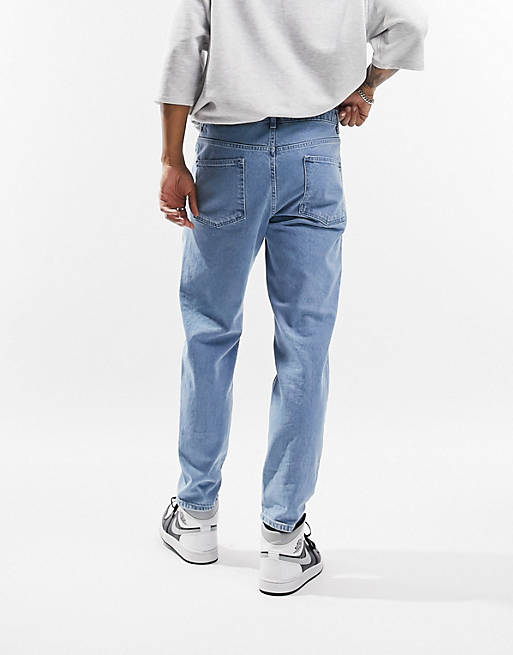 safety ASOS DESIGN rigid straight leg jeans in cambridge wash with flor ...