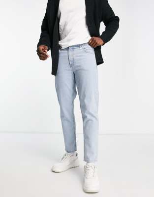 ASOS DESIGN classic rigid Jeans in light stone with elasticized waist-Blues