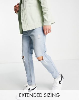 ASOS DESIGN classic rigid jeans in light wash with knee rips - ASOS Price Checker