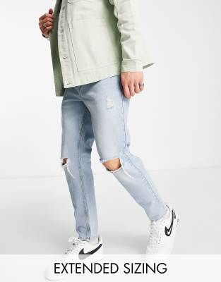 ASOS DESIGN classic rigid jeans in light wash with knee rips