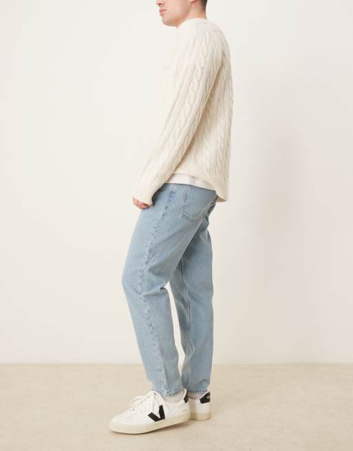 ASOS DESIGN Cone Mill Denim classic rigid 'American classic' jeans in mid  wash blue with abrasions