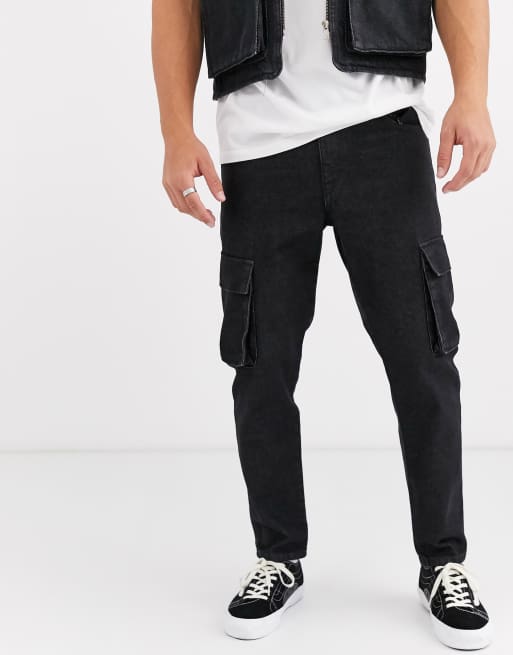 ASOS DESIGN classic rigid jeans with cargo pocket in washed black