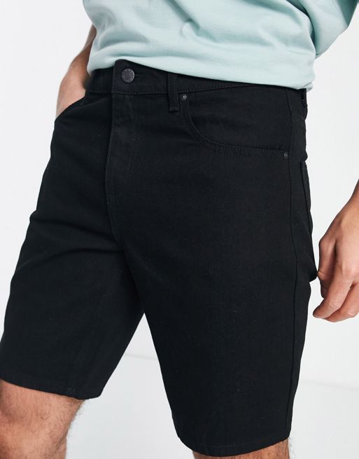 ASOS DESIGN classic rigid regular length denim shorts in washed black