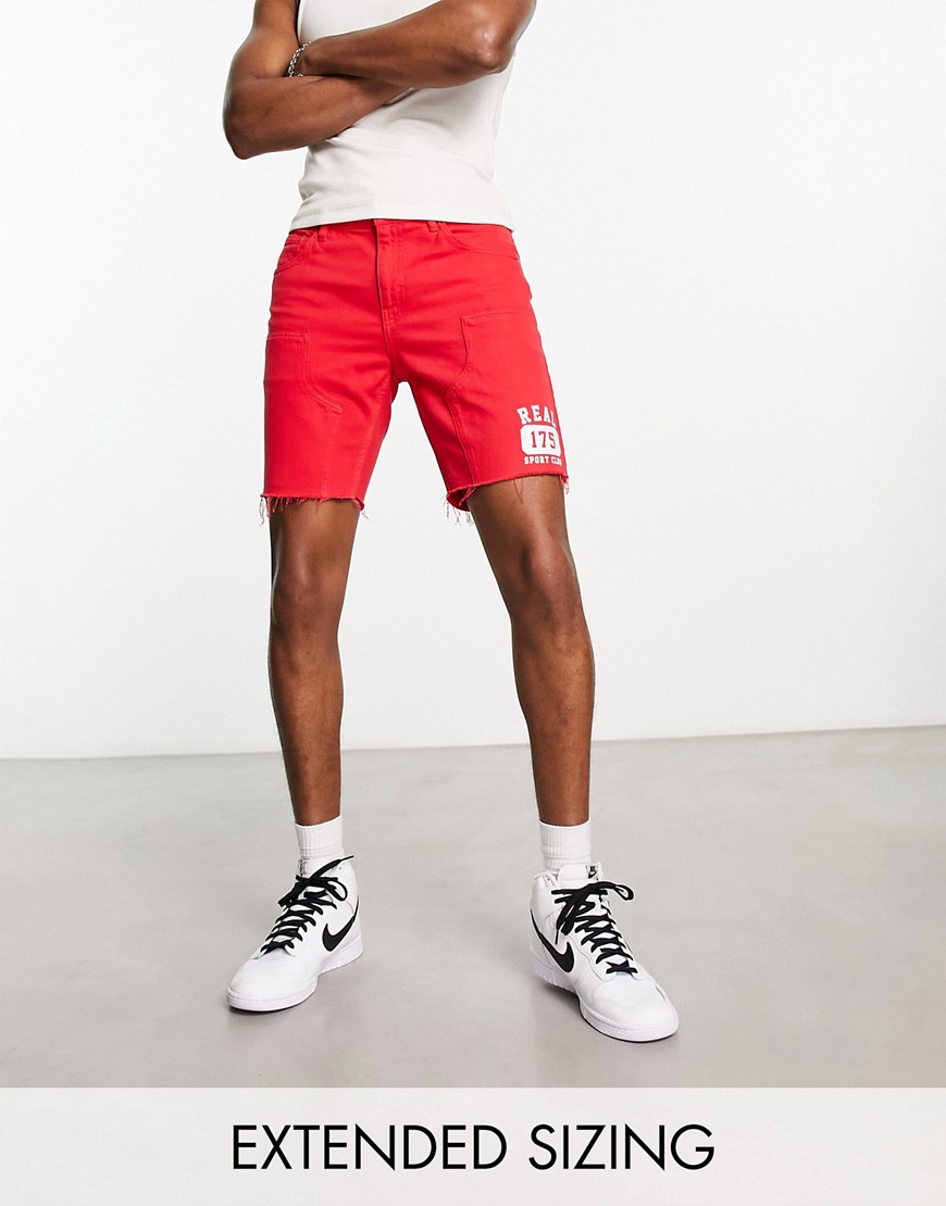 ASOS DESIGN classic rigid regular length shorts in bright red with varsity print