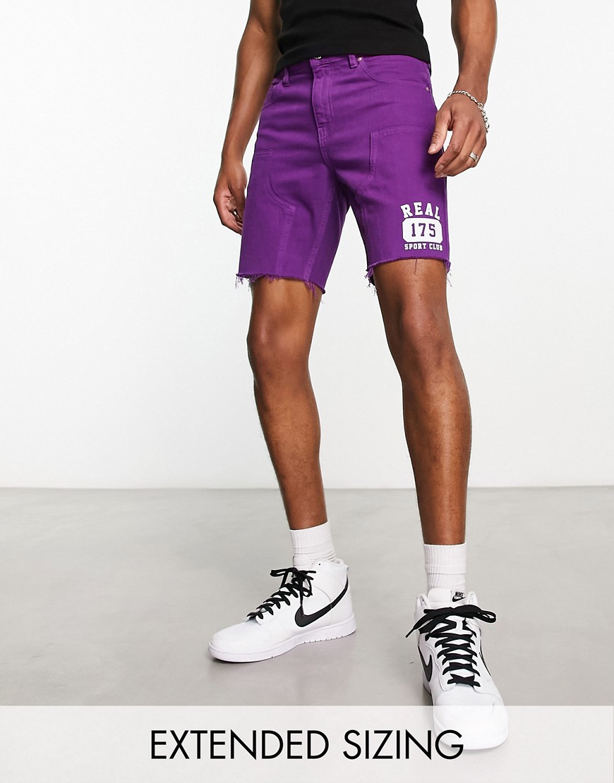 Asos Design Classic Rigid Shorts In Purple With Varsity Print