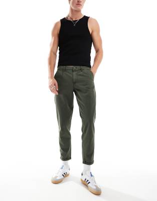 Asos Design Classic Rigid Washed Chino In Khaki-green