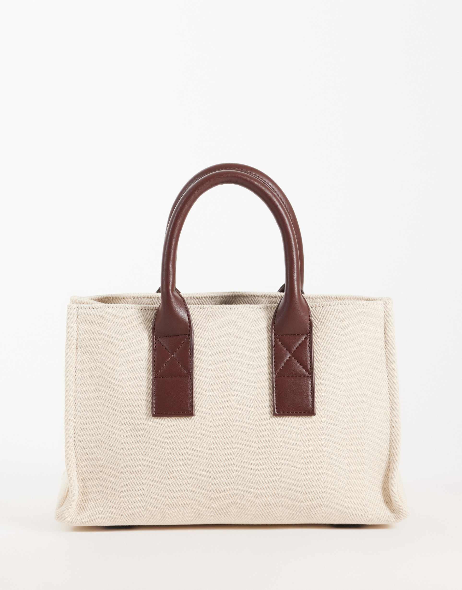 asos design classic structured tote bag in ecru and tan
