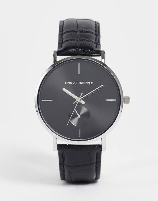 Men's (Faux) Leather Grey Dial Watch