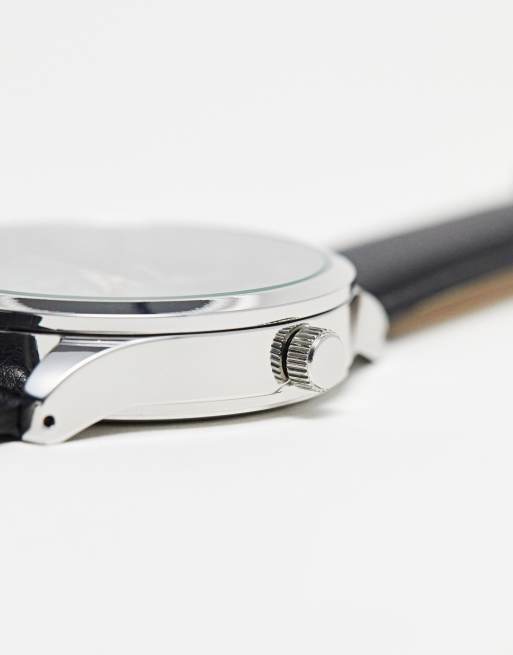 ASOS DESIGN classic watch with black face and rose gold details and real leather strap, 4 of 4