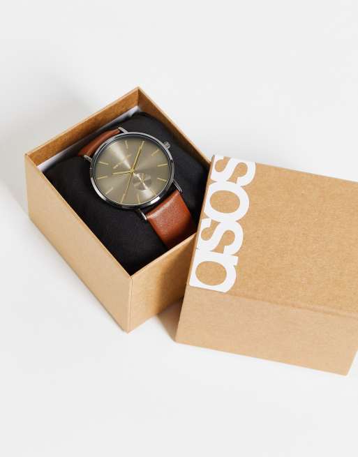 ASOS DESIGN classic watch with brown face and tan strap