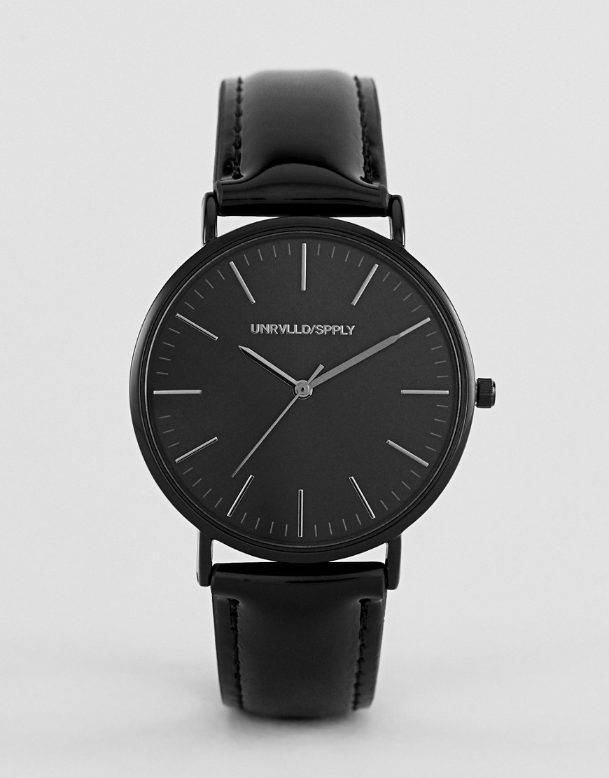 ASOS DESIGN classic watch with faux leather strap in black