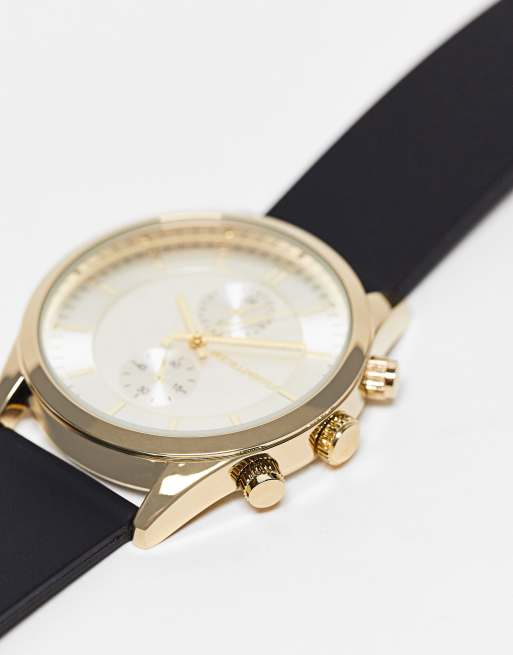 ASOS DESIGN classic watch with gold details in black silicone with subdial