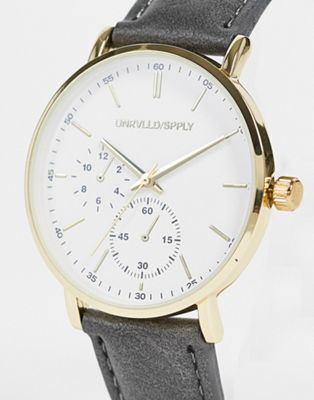 ASOS DESIGN classic watch with gold details in grey