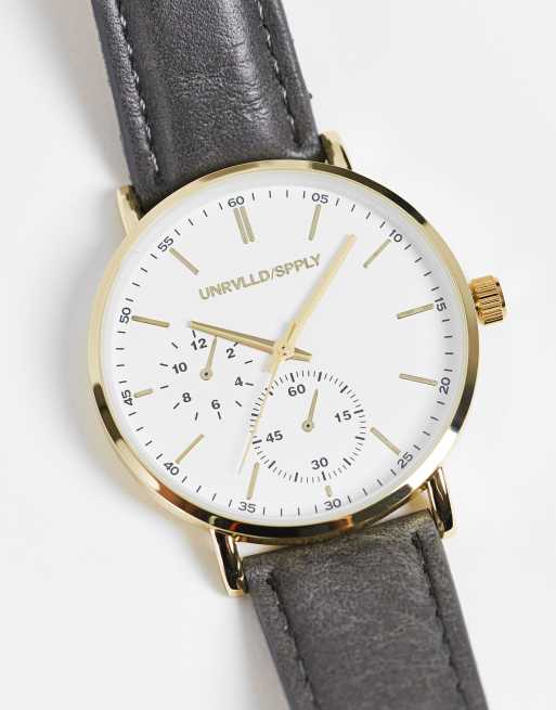 ASOS DESIGN classic watch with gold details in grey, 3 of 4