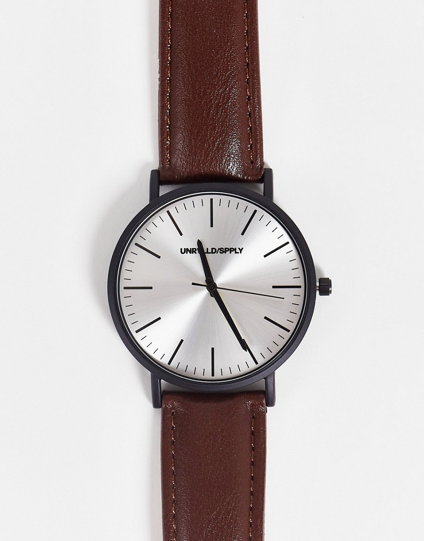 ASOS DESIGN classic watch with matte black case in brown
