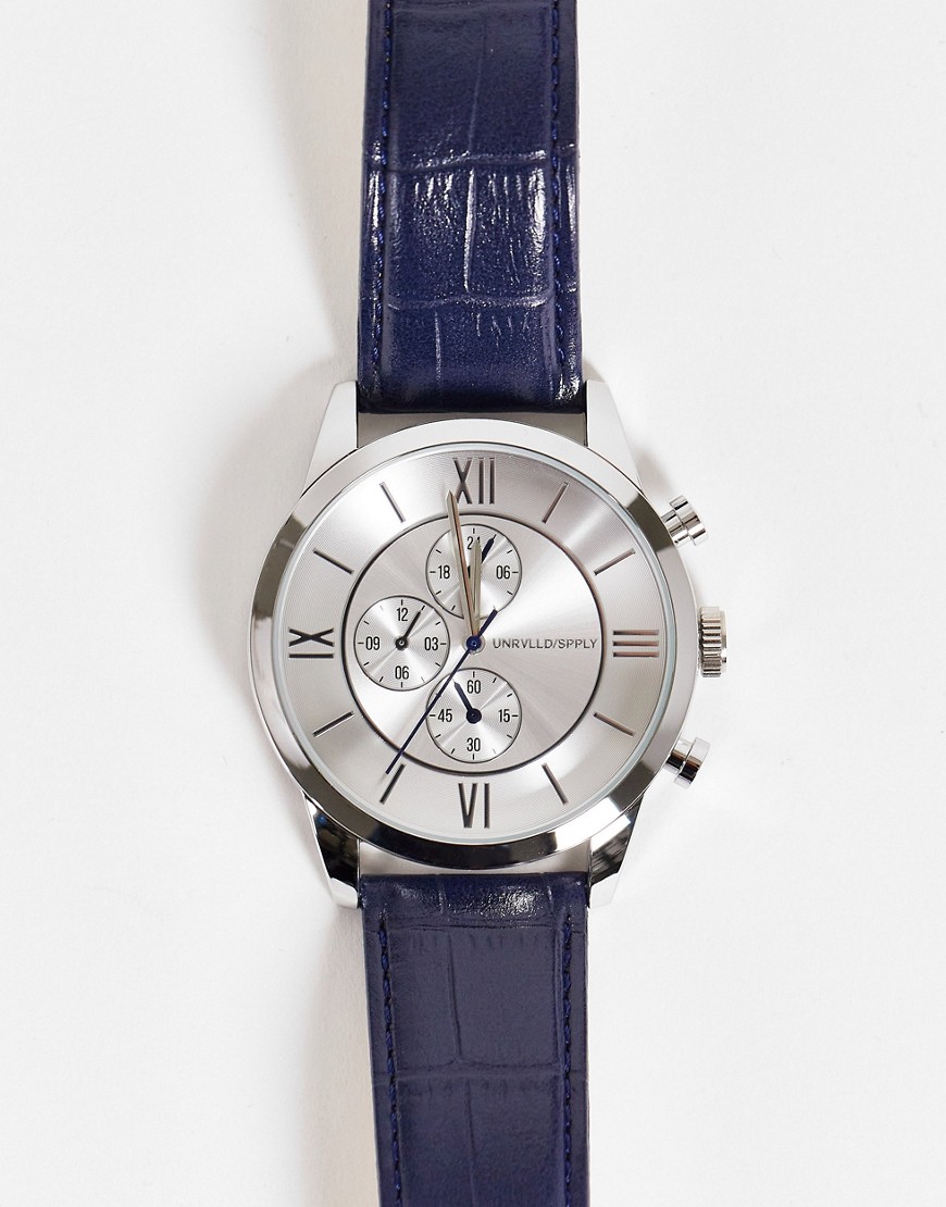 ASOS DESIGN classic watch with navy detail and strap