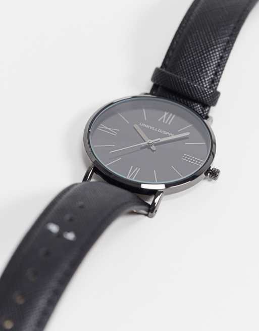 ASOS DESIGN classic watch with saffiano strap in black