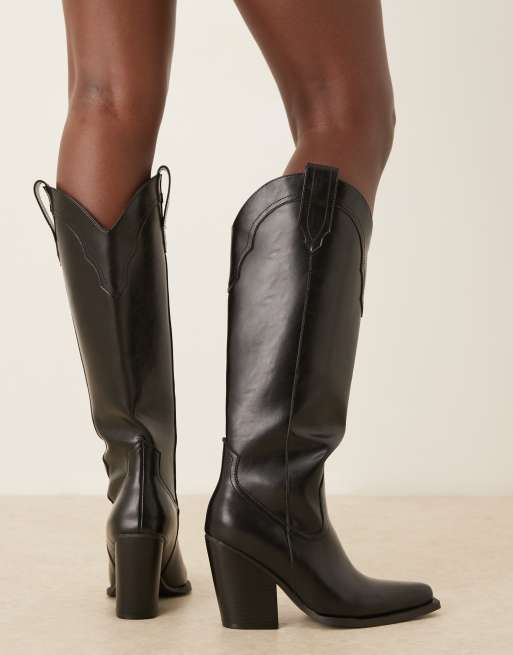ASOS DESIGN Claudette western knee boots in black