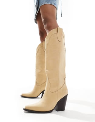 ASOS DESIGN - Claudette - Kniehohe Cowboystiefel in Buttermilchgelb-Blonde