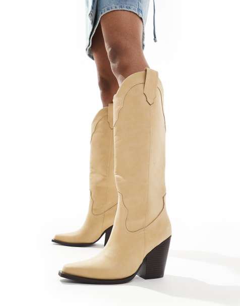 ASOS DESIGN - Claudette - Stivali al ginocchio stile western beige - view 1