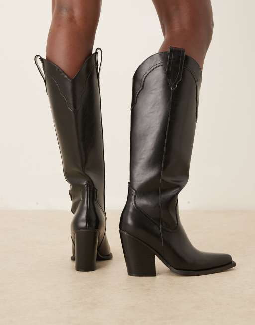ASOS DESIGN – Claudette – Svarta, knähöga stövlar i cowboystil, 3 av 4