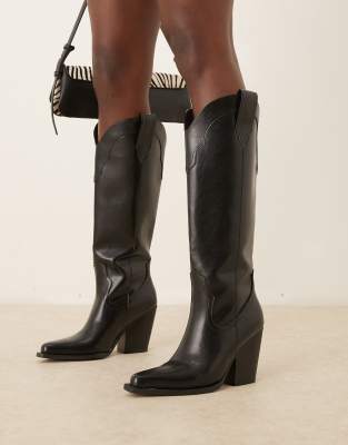 ASOS DESIGN Claudette western knee boots in black