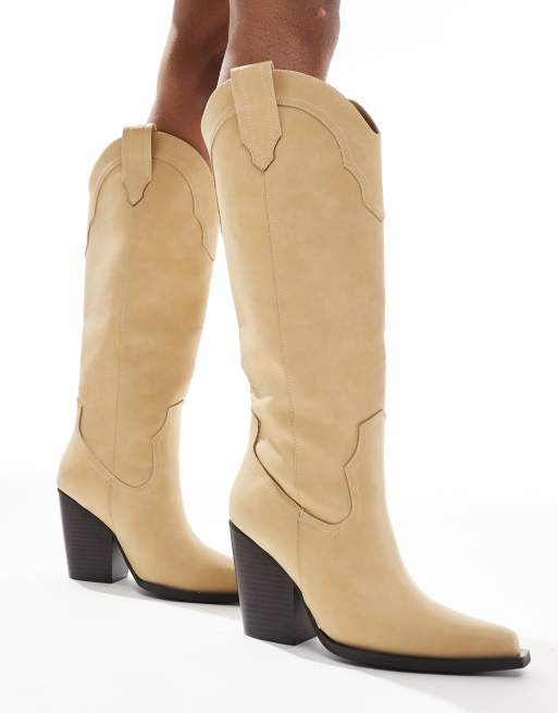 ASOS DESIGN Claudette western knee boots in buttermilk