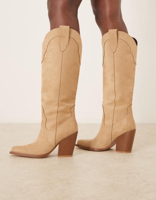 ASOS DESIGN - Claudette - Western knielaarzen van suedette in zandkleur, 2 van 4