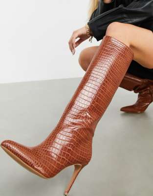 tan croc knee high boots