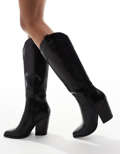 ASOS DESIGN - Claudia - Sorte cowboy-knæstøvler - view 1