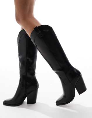 Asos Design Claudia Western Knee Boots In Black