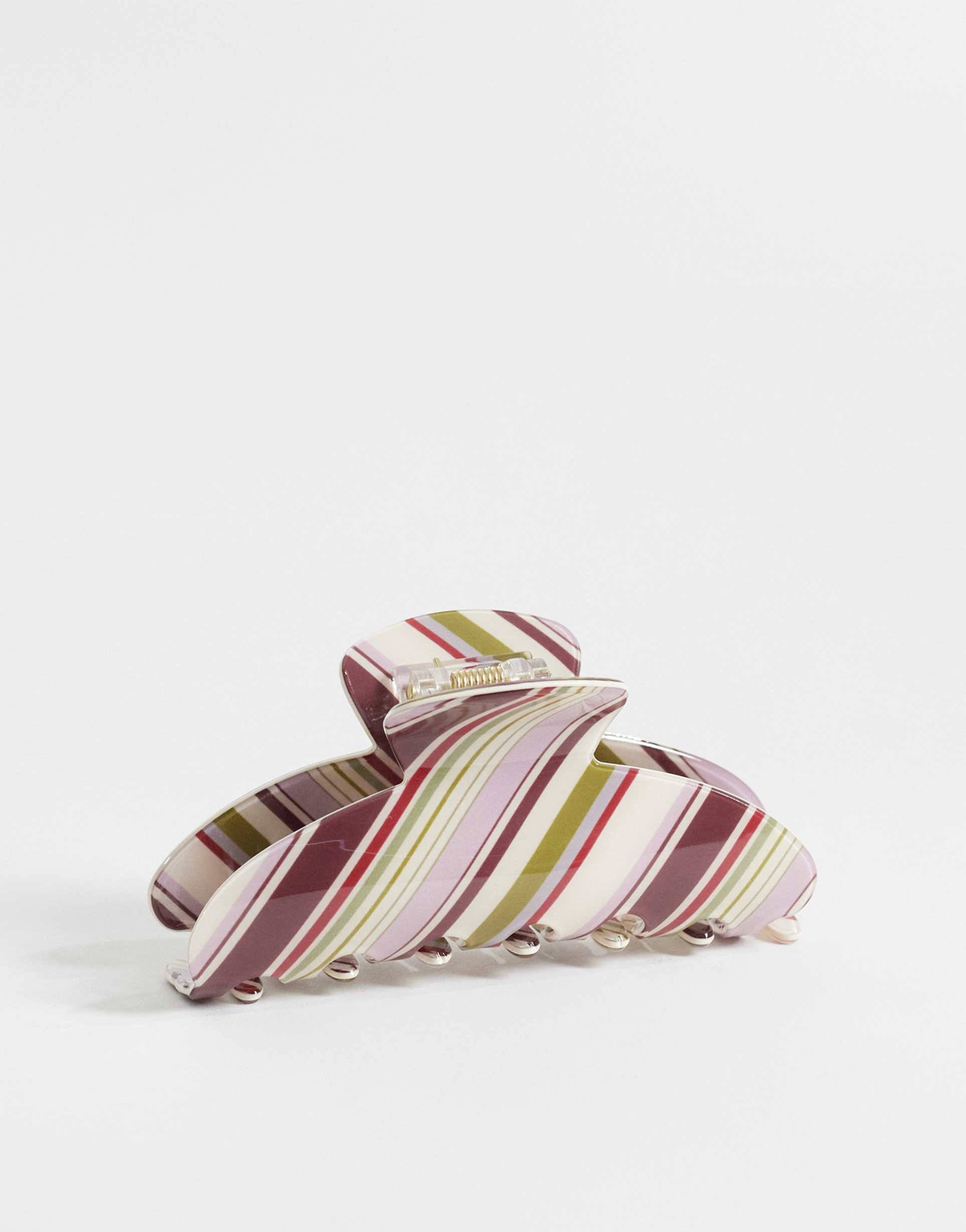 asos design claw hair clip with pink and green stripes