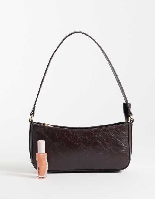 ASOS DESIGN clean 90's shoulder bag in chocolate, 2 of 4
