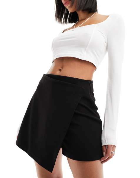 ASOS DESIGN clean angled hem skort in black - view 1