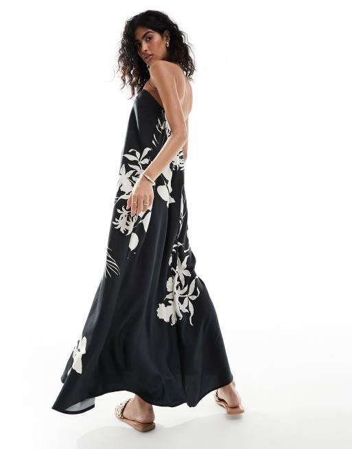 ASOS DESIGN clean bandeau maxi dress in mono floral print, 2 of 4