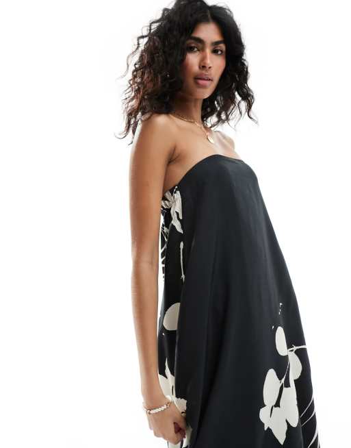 ASOS DESIGN clean bandeau maxi dress in mono floral print, 3 of 4
