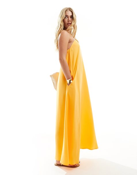 ASOS DESIGN clean bandeau maxi sundress in tangerine - view 1