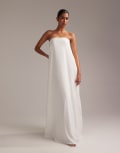 [ASOS DESIGN] ASOS DESIGN clean bandeau satin trapeze maxi wedding dress in white 18 WHITE