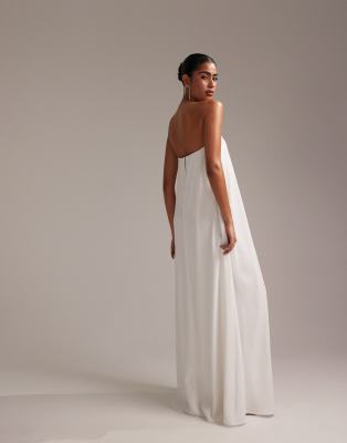 Shop Asos Design Clean Bandeau Satin Trapeze Maxi Wedding Dress In White