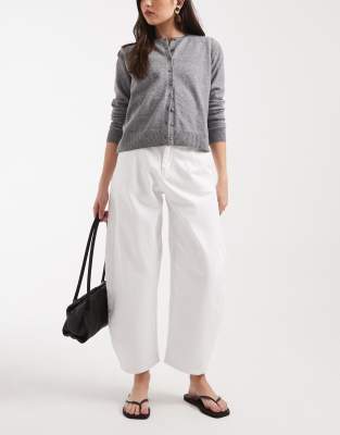 ASOS DESIGN clean barrel jean with cinch waist in ecru-White