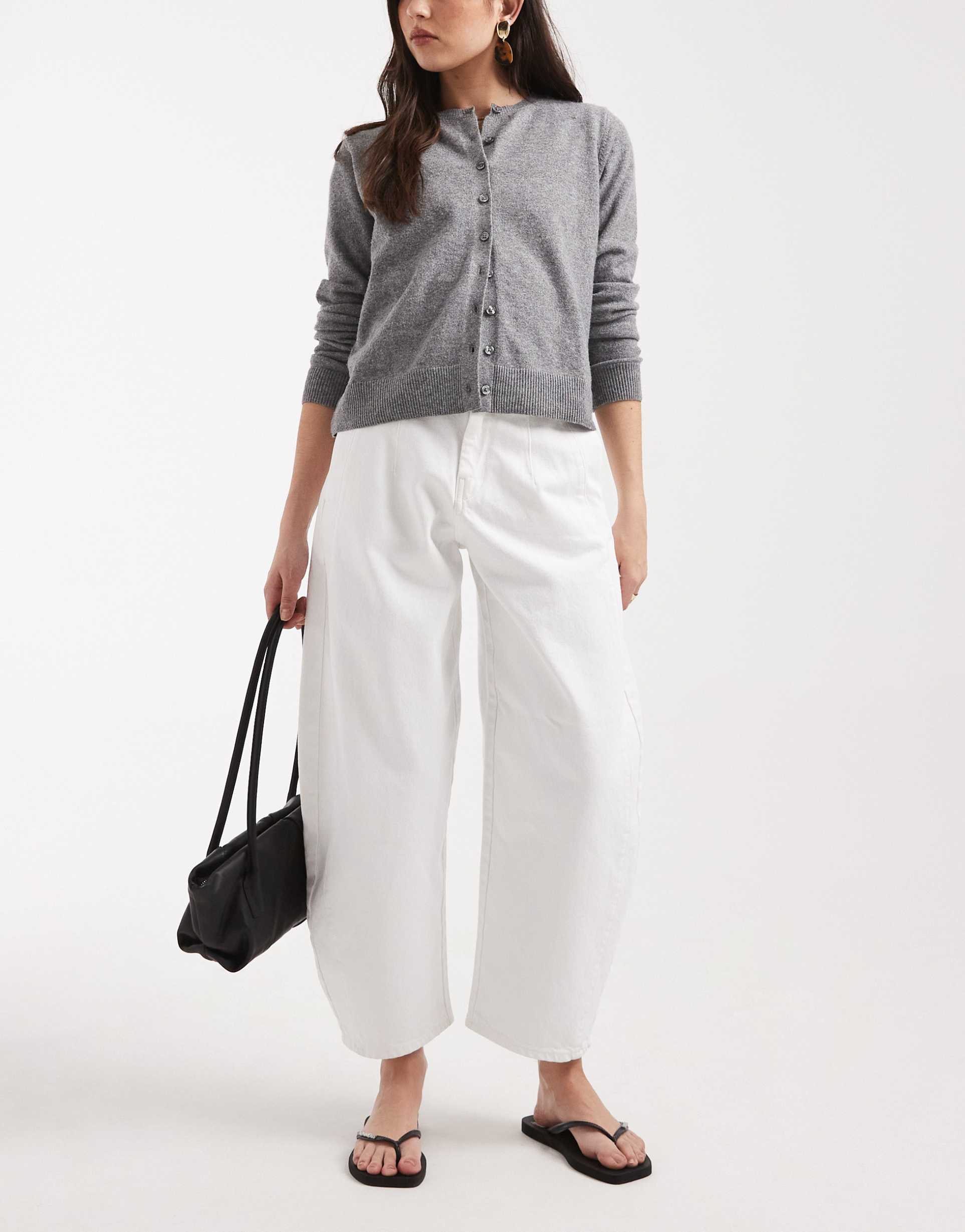 asos design clean barrel jean with cinch waist in ecru