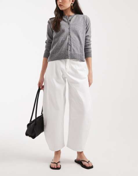 ASOS DESIGN clean barrel jean with cinch waist in ecru