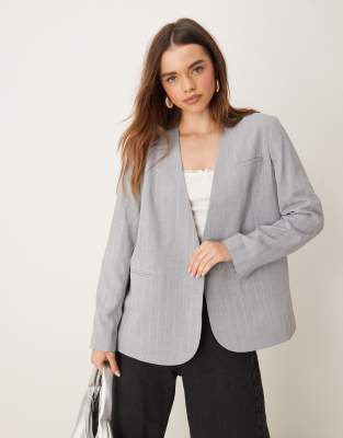 clean blazer in gray stripe-Multi