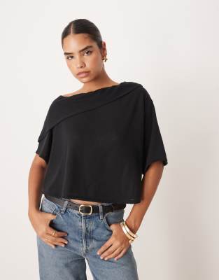 Asos Design Clean Cape Layer Crop Top In Black