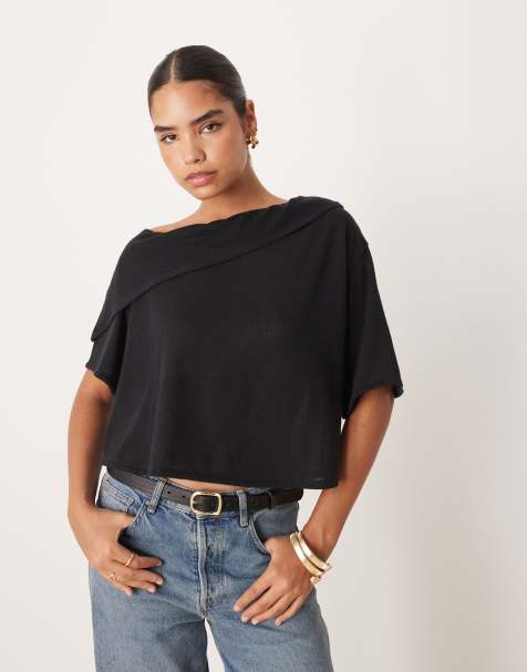 ASOS DESIGN clean cape layer crop top in black - view 1