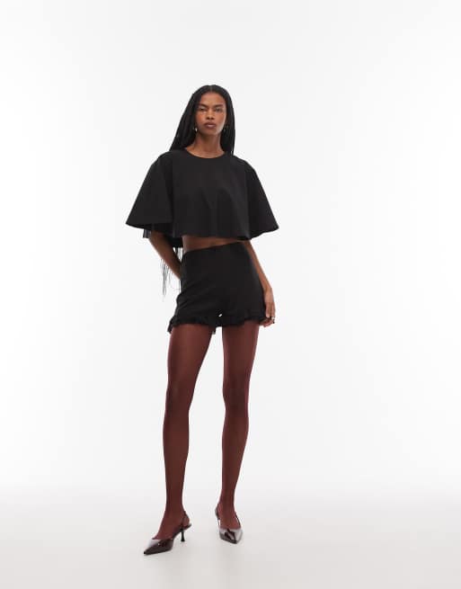 ASOS DESIGN clean cape layer crop top in black, 2 of 4