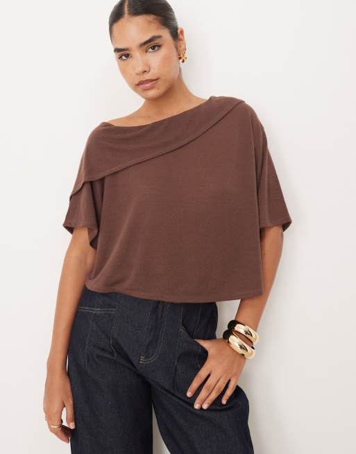 ASOS DESIGN clean cape layer crop top in brown